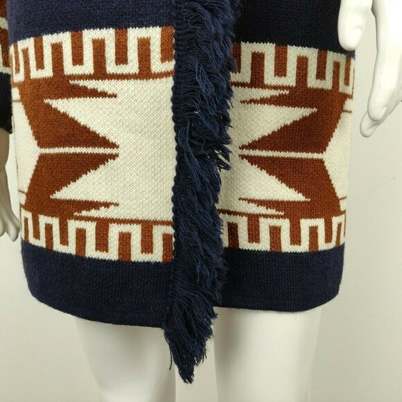 CocoGio Made in Italy Aztec Fringed Wool Blend Cardigan Sweater Small Longline - Picture 5 of 9